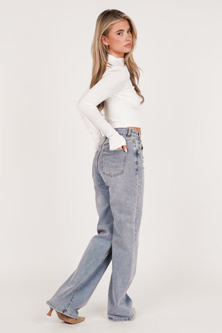 Straight leg jeans slanted button light blue - Yuno