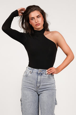 One shoulder bodysuit black - Alwina