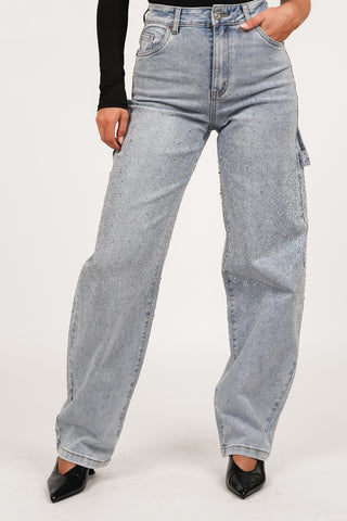 Balloon fit jeans rhinestones light blue - Cilou