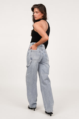 Balloon-Fit-Jeans Strass Hellblau – Cilou