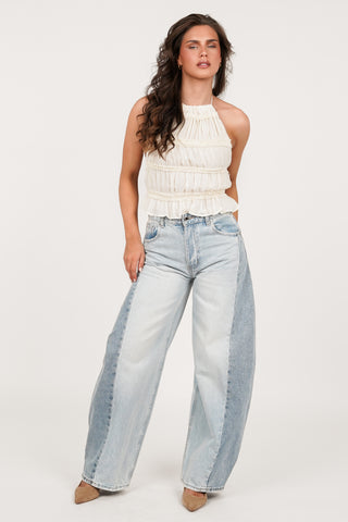Barrel jeans double denim light blue - Jolie