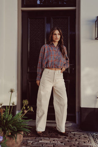 Cropped blouse geruit blauw - Alixa