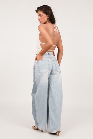 Barrel jeans double denim light blue - Jolie