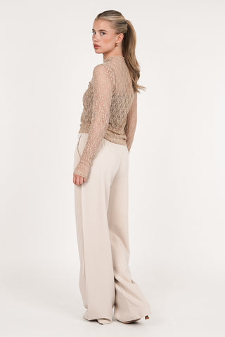 Lace long-sleeved top taupe - Minou