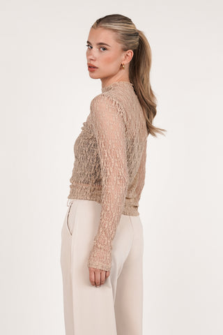 Lace long-sleeved top taupe - Minou