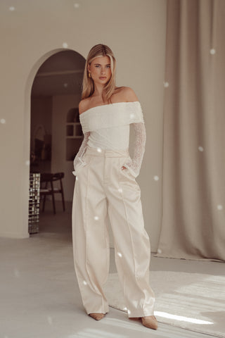 Satin Barrel Fit Trousers Cream - Stevie
