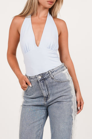 Halter bodysuit stretch licht blauw - Melia