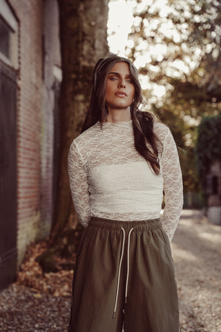 Kanten mesh top creme - Jamy