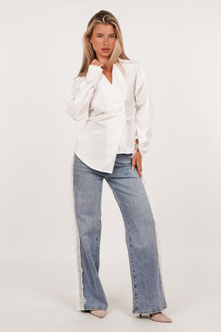 Getailleerde blouse asymmetrisch wit - Juliana