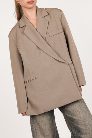 Oversized Blazer, asymmetrisch, Kamel – Clara