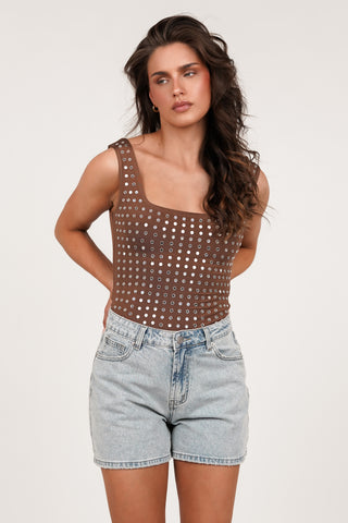 Studded bodysuit brown - Harper