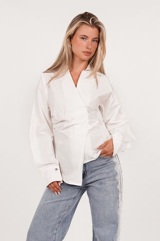 Getailleerde blouse asymmetrisch wit - Juliana