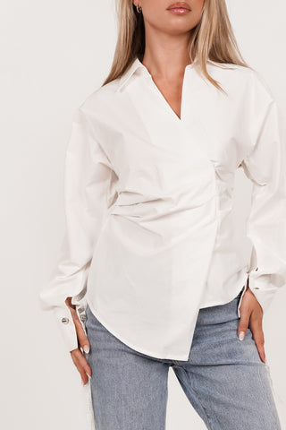 Getailleerde blouse asymmetrisch wit - Juliana