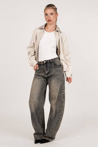 Bomber jacket with leather-look collar beige - Vienna