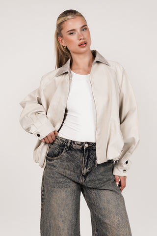 Bomber jacket with leather-look collar beige - Vienna