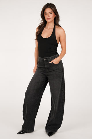 Barrel jeans high waist donker grijs -  Gabi