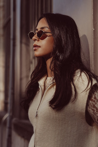 Cat-eye narrow brown sunglasses - Violet