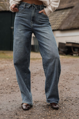 Blue balloon fit jeans with folded waist - Moa