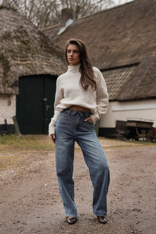 Blue balloon fit jeans with folded waist - Moa