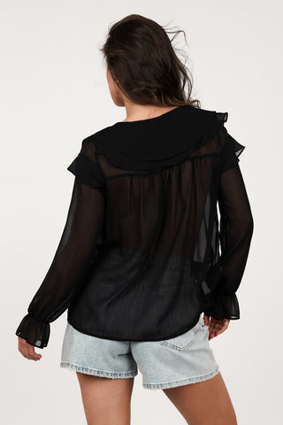 Wide blouse ladies with ruffles black - Jenny