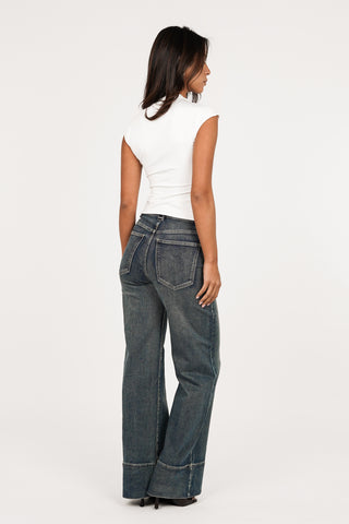 Wide Leg Jeans Acid Washed Blau - Caty
