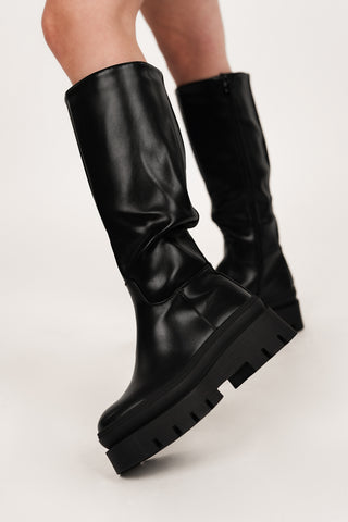 High Boots with Platform Sole Black - Bente