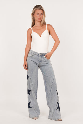 Wide leg jeans met sterren blauw - Louisa