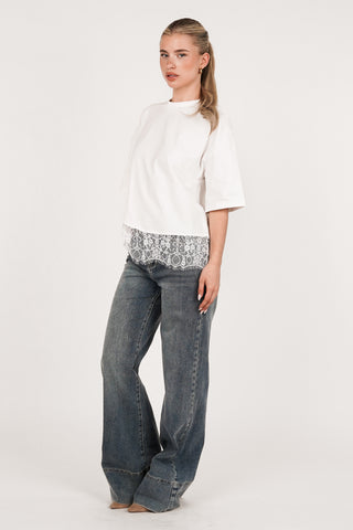 Oversized T-shirt with lace hem white - Elvia