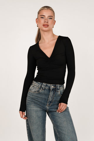 Black V-neck crop top - Berit