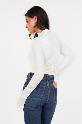 Stretch top with pleats white - Ellen