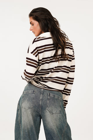 Striped polo sweater beige/brown - Cato