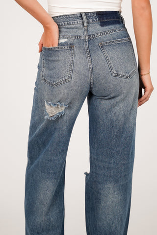 Destroyed straight leg jeans blauw - Hudson