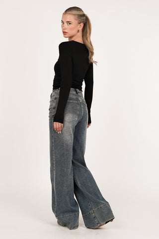 Black V-neck crop top - Berit