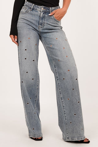 Straight leg jeans met eyelets blauw - Natalia