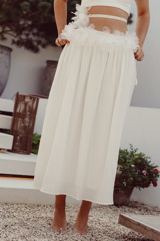 Maxi skirt with flowers and belt white - Xanti