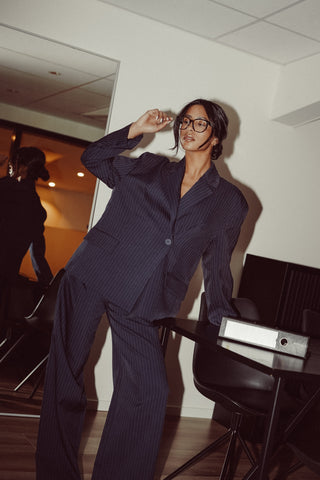 Oversized chalk stripe blazer dark blue - Vive