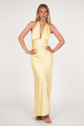 Zomer jurk maxi met halter geel - Carmen