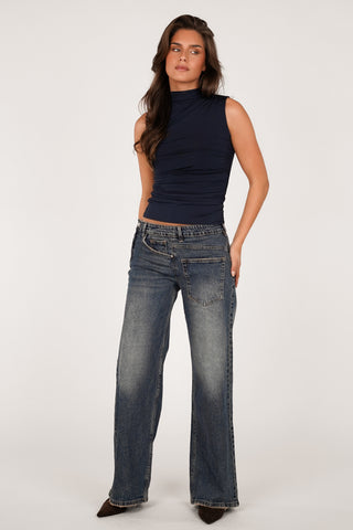 Low waisted jeans deconstructed blauw - Izzy