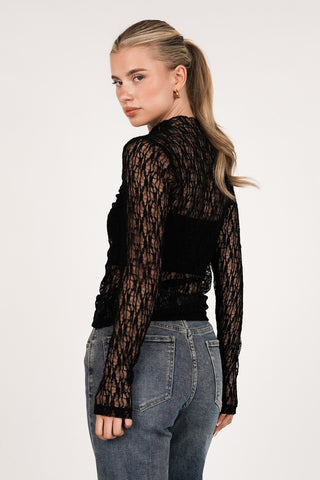 Black long-sleeved lace top - Minou
