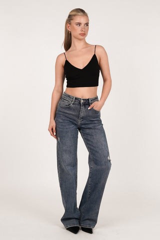 Straight leg jeans dark blue distressed - Joelle