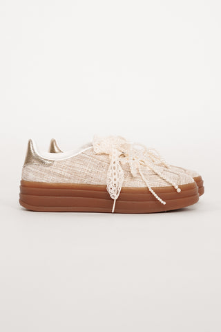 Platform sneakers met kant beige - Jacy