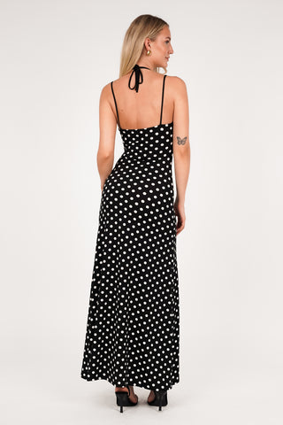 Maxi jurk met stippen en kant zwart/wit - Idalia