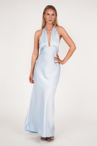 Zomer jurk maxi met halter licht blauw - Carmen
