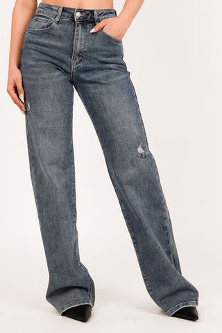Straight leg jeans dark blue distressed - Joelle