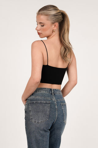 V-neck spaghetti strap crop top black - Lottie