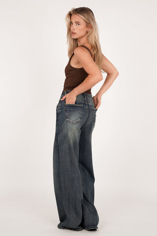 Tall wide leg jeans acid wash blauw - Macy