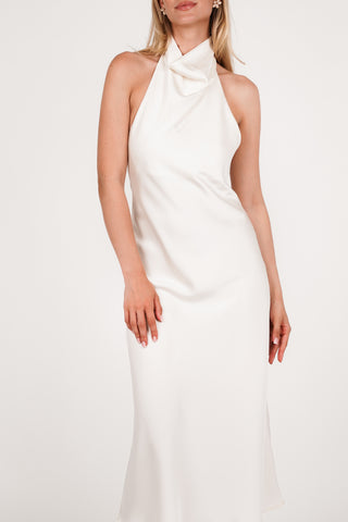 Midi jurk halter satijn beige - Iris