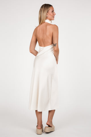 Midi jurk halter satijn beige - Iris