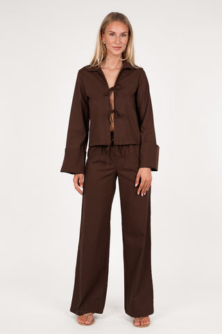 Linen top with bows beige - Maddy