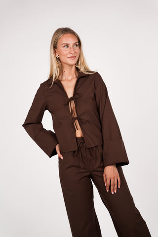 Linen top with bows beige - Maddy